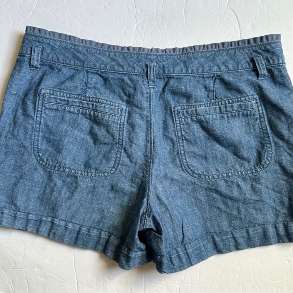 Ann Taylor Loft Women’s Blue Linen Blend Ruffle Waist Cargo Shorts- Size 6